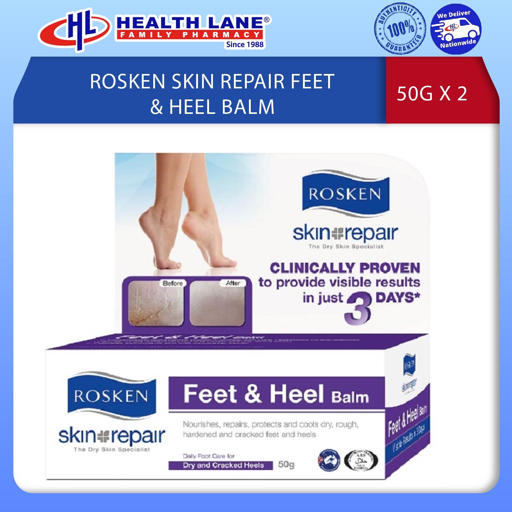 ROSKEN SKIN REPAIR FEET & HEEL BALM 50G X 2 